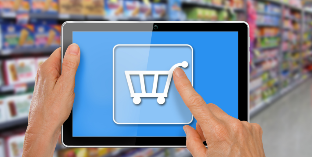 Tablet mit Einkaufskorb
